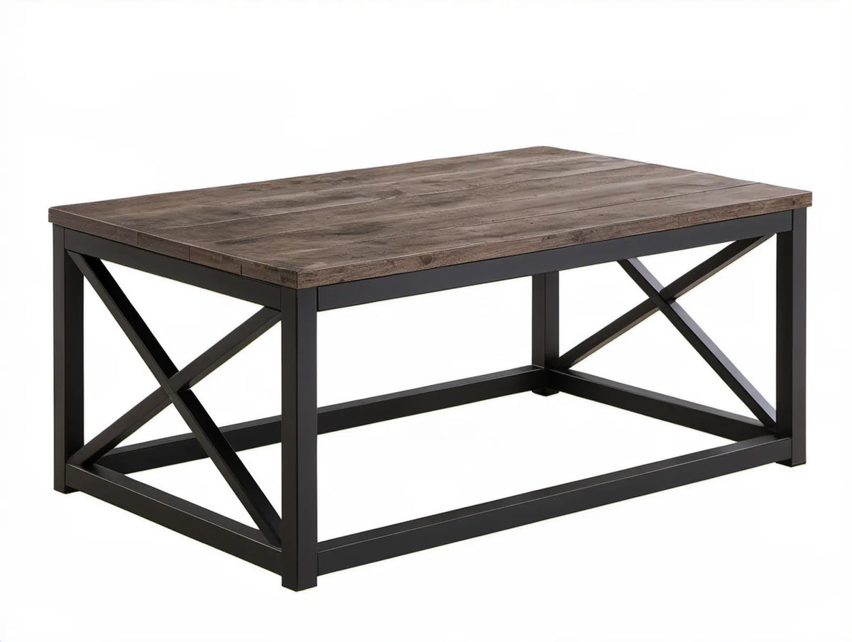 Prostokątny stolik kawowy industrialny brązowo-czarny 120 x 60 x 45 cm