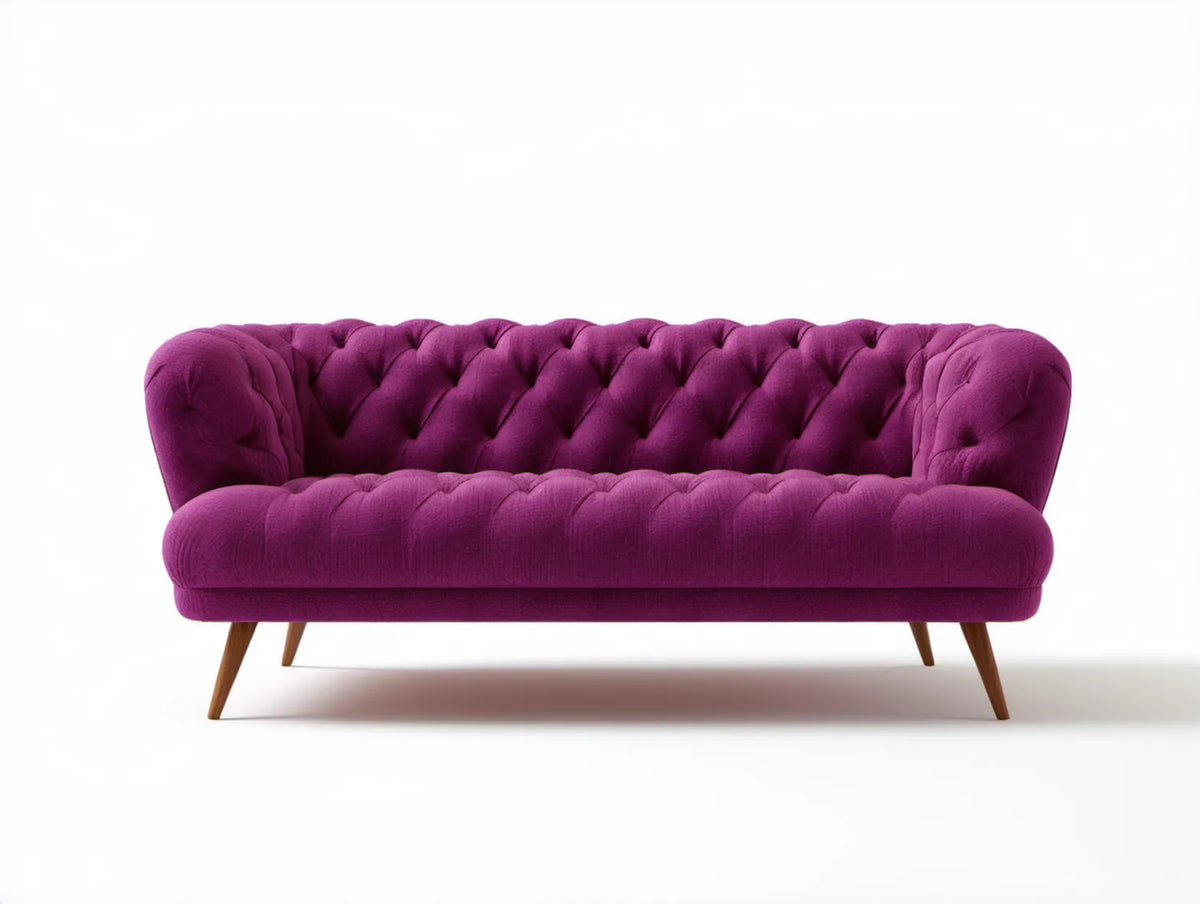 Dwuosobowa sofa pikowana z weluru poliestrowego, fioletowa/brązowa, 170 x 88 x 82 cm