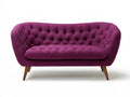Dwuosobowa sofa pikowana fioletowa z brązowymi nogami, 160 x 85 x 82 cm