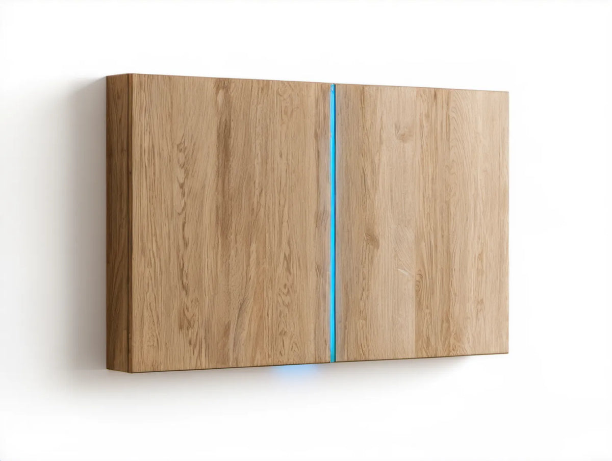 Wisząca szafka z laminowanego dębu z niebieskim oświetleniem LED, 120 × 60 × 20 cm