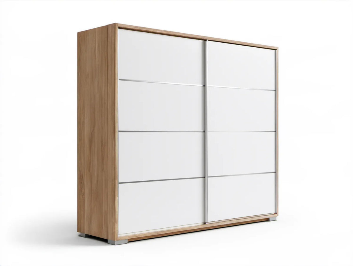 Szafa przesuwna 2-drzwiowa 180 x 60 x 200 cm Biała/Dąb Sonoma/Srebrna