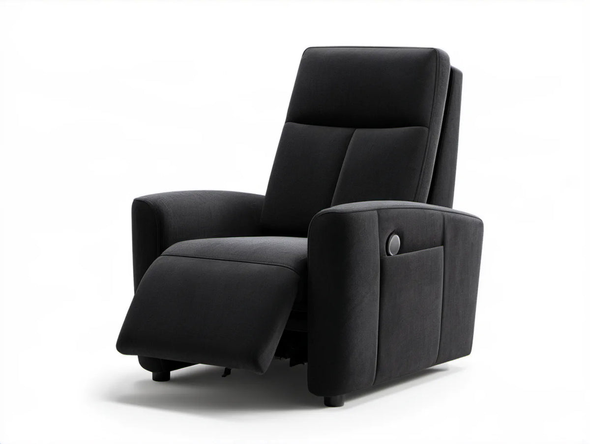 Czarny fotel relaksacyjny rozkładany z ręcznym mechanizmem 90 x 94 x 101 cm