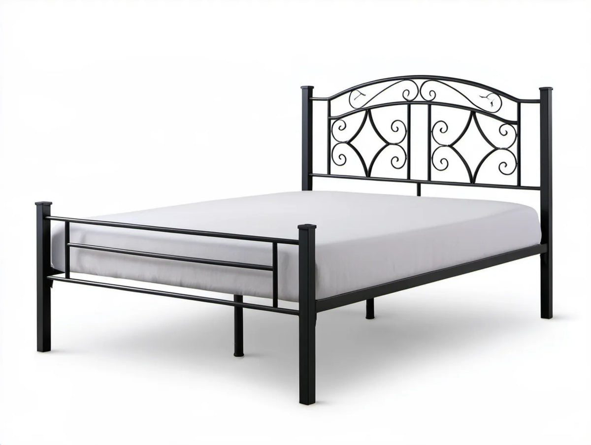 Czarne metalowe łóżko ze stali 160 x 200 cm z dekoracyjnym zagłówkiem