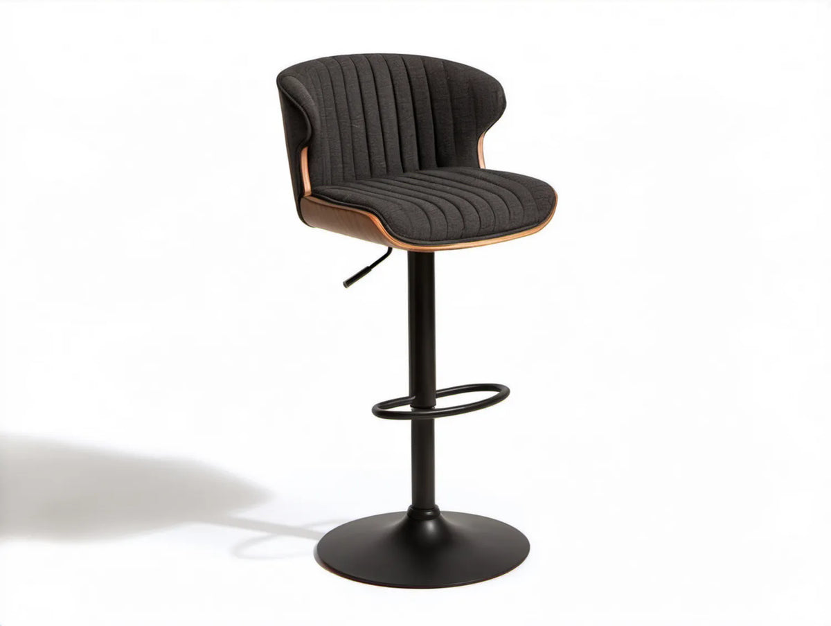 Regulowany hoker barowy czarny/orzechowy, 55 x 52 x 92–114 cm