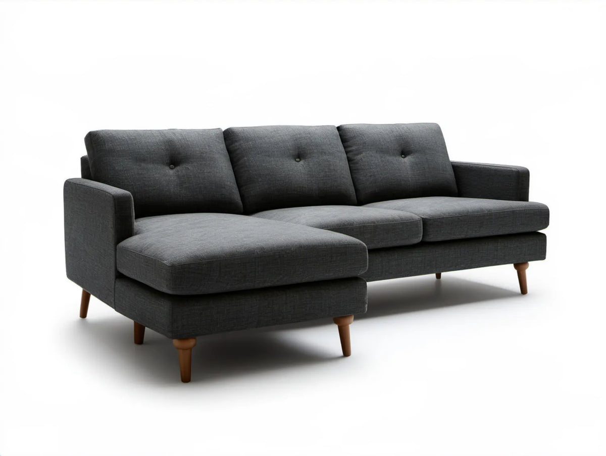 Ciemnoszara sofa narożna z lewostronnym szezlongiem, 250 x 160 x 85 cm