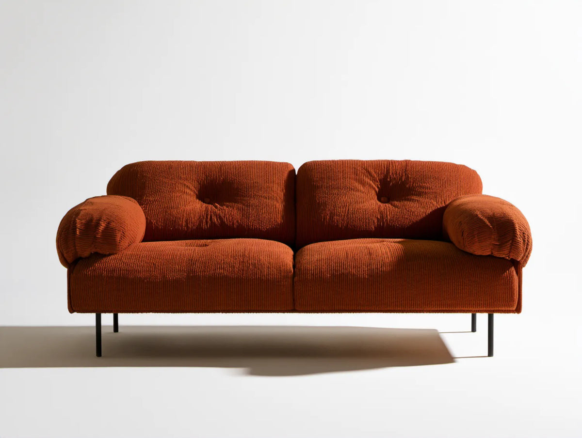 Dwuosobowa sofa sztruksowa rdzawobrązowa z czarnymi nogami, 180 × 88 × 82 cm