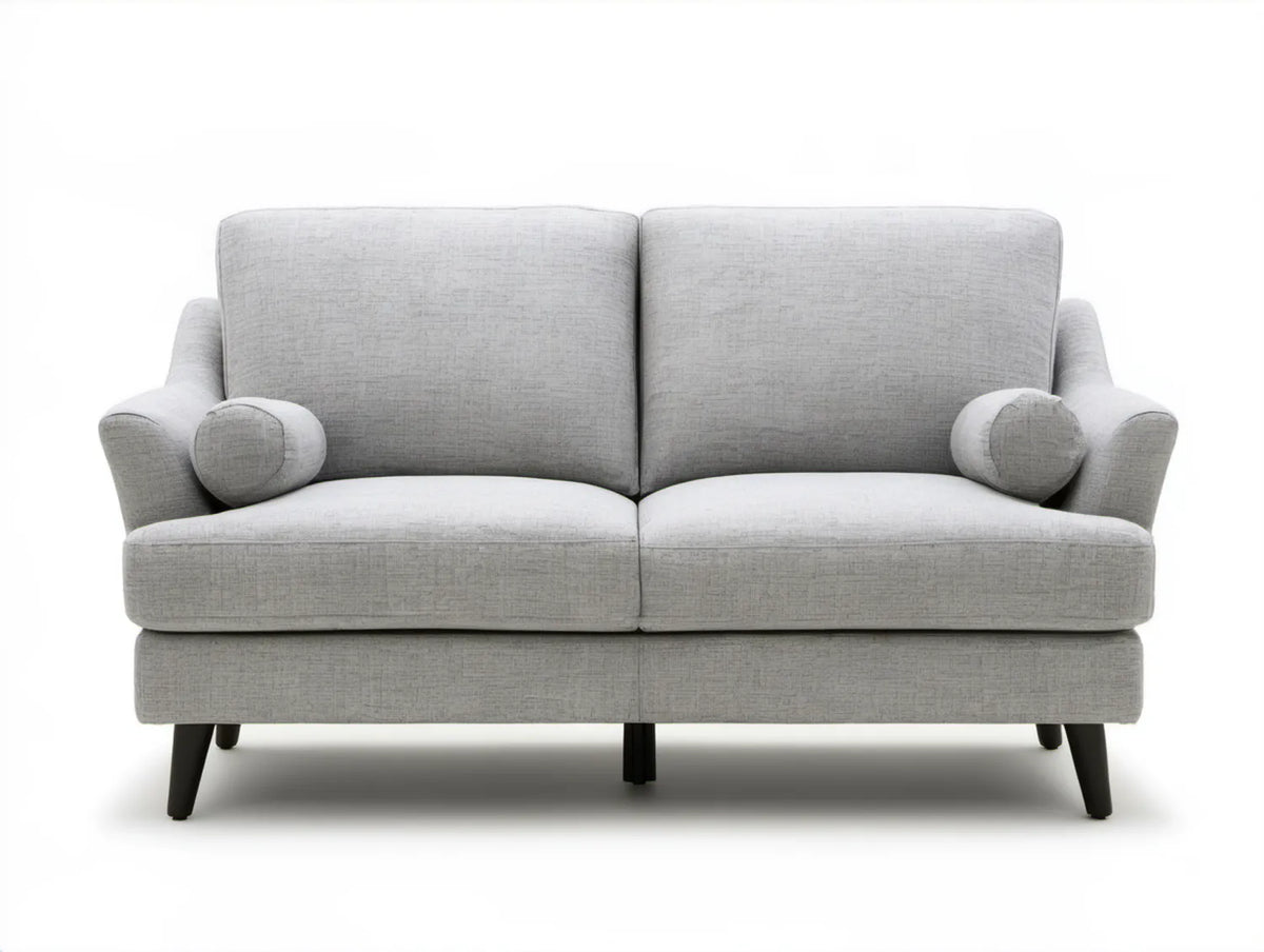 Dwuosobowa sofa jasnoszara z czarnymi stalowymi nogami, 170 x 90 x 85 cm