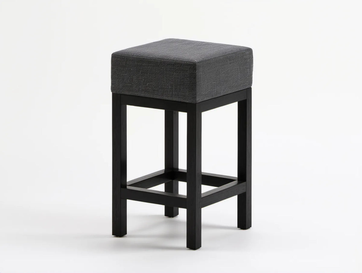Kwadratowy hoker barowy 42 × 42 × 76 cm, szaro-czarny, lite drewno kauczukowe i poliester