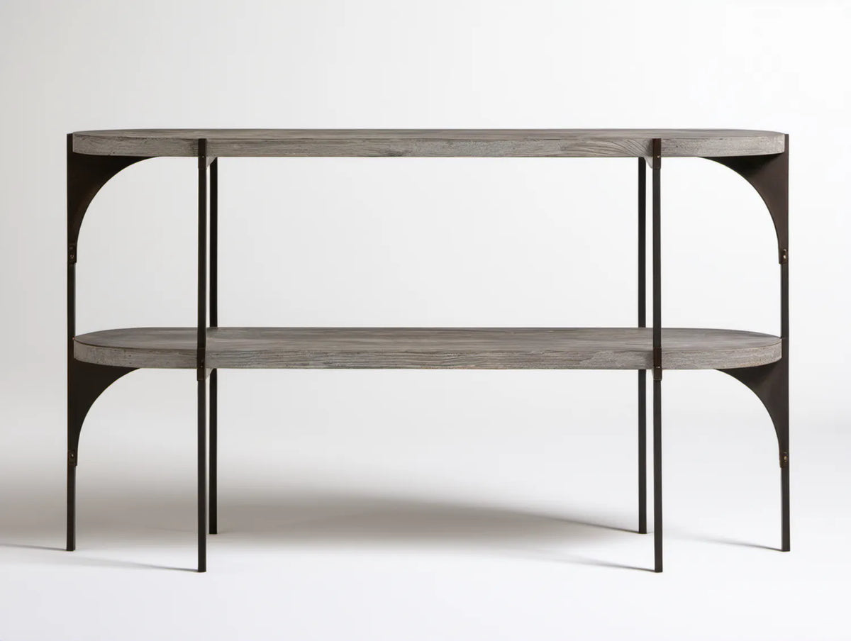 Szara szafka na buty z 2 otwartymi półkami, MDF i stal, 120 x 35 x 85 cm